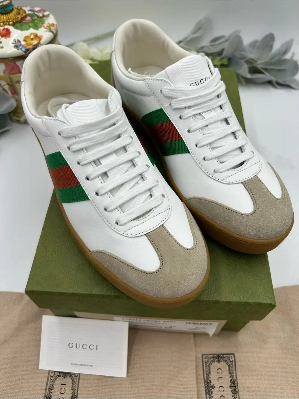Women's Gucci G 74 web striped suede/leather sneakers size 37 made in Italy
